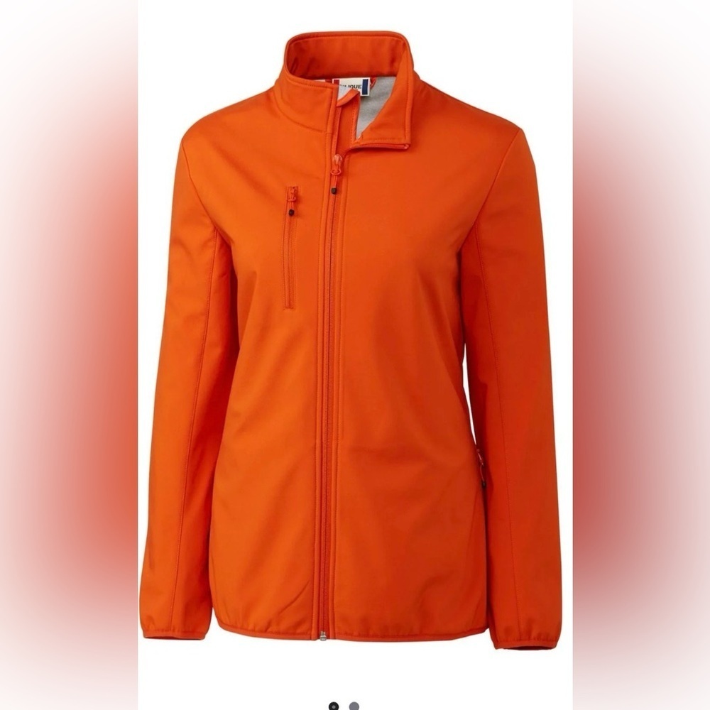NWT Clique Trail Stretch Soft Shell Jacket Women XL Fleece Lined Orange Gray Zip